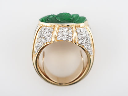 Right Hand Ring Modern 15.38 GIA Pierced Carving Jade in 14K Yellow Gold