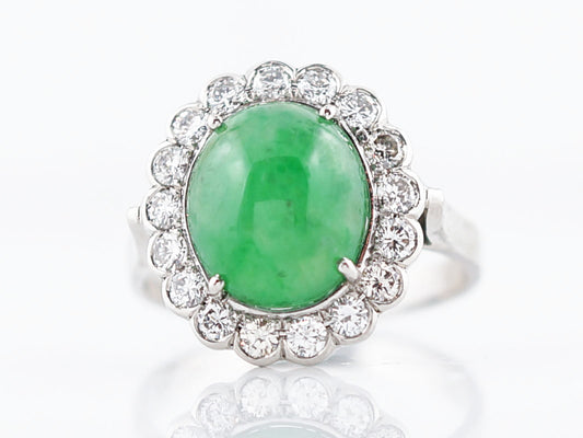 Modern Right Hand Ring GIA 3.95 Cabochon Cut Jade in Platinum