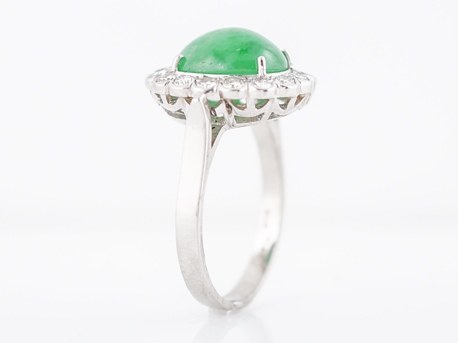 Modern Right Hand Ring GIA 3.95 Cabochon Cut Jade in Platinum