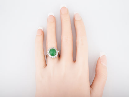 Modern Right Hand Ring GIA 3.95 Cabochon Cut Jade in Platinum