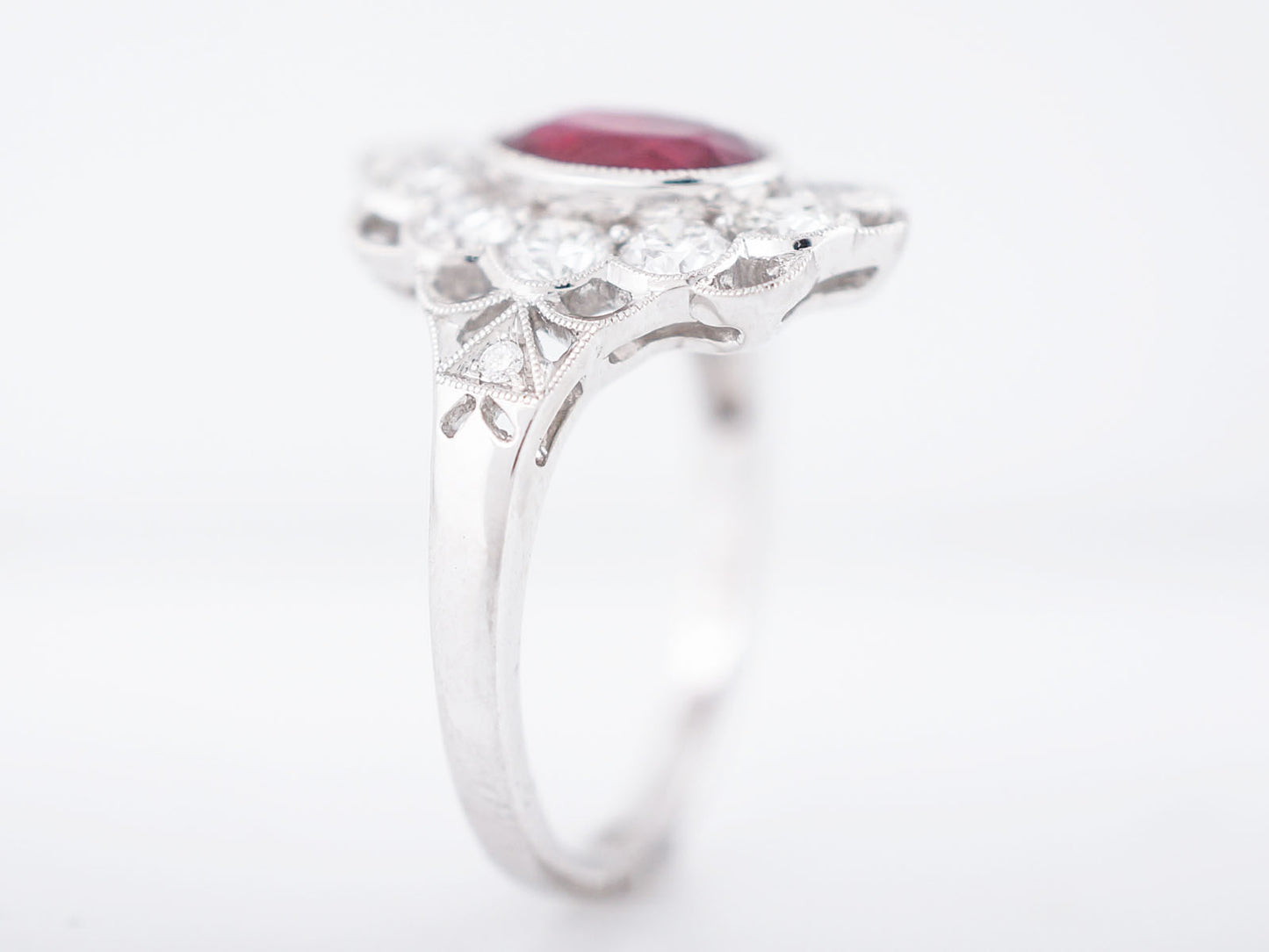 Right Hand Ring Modern 1.39 Oval Cut Ruby in Platinum