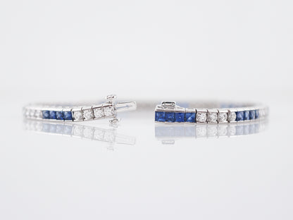 Straight Line Bracelet Modern 1.80 Round Brilliant Cut Diamonds & 4.06 French Cut Sapphires in Platinum