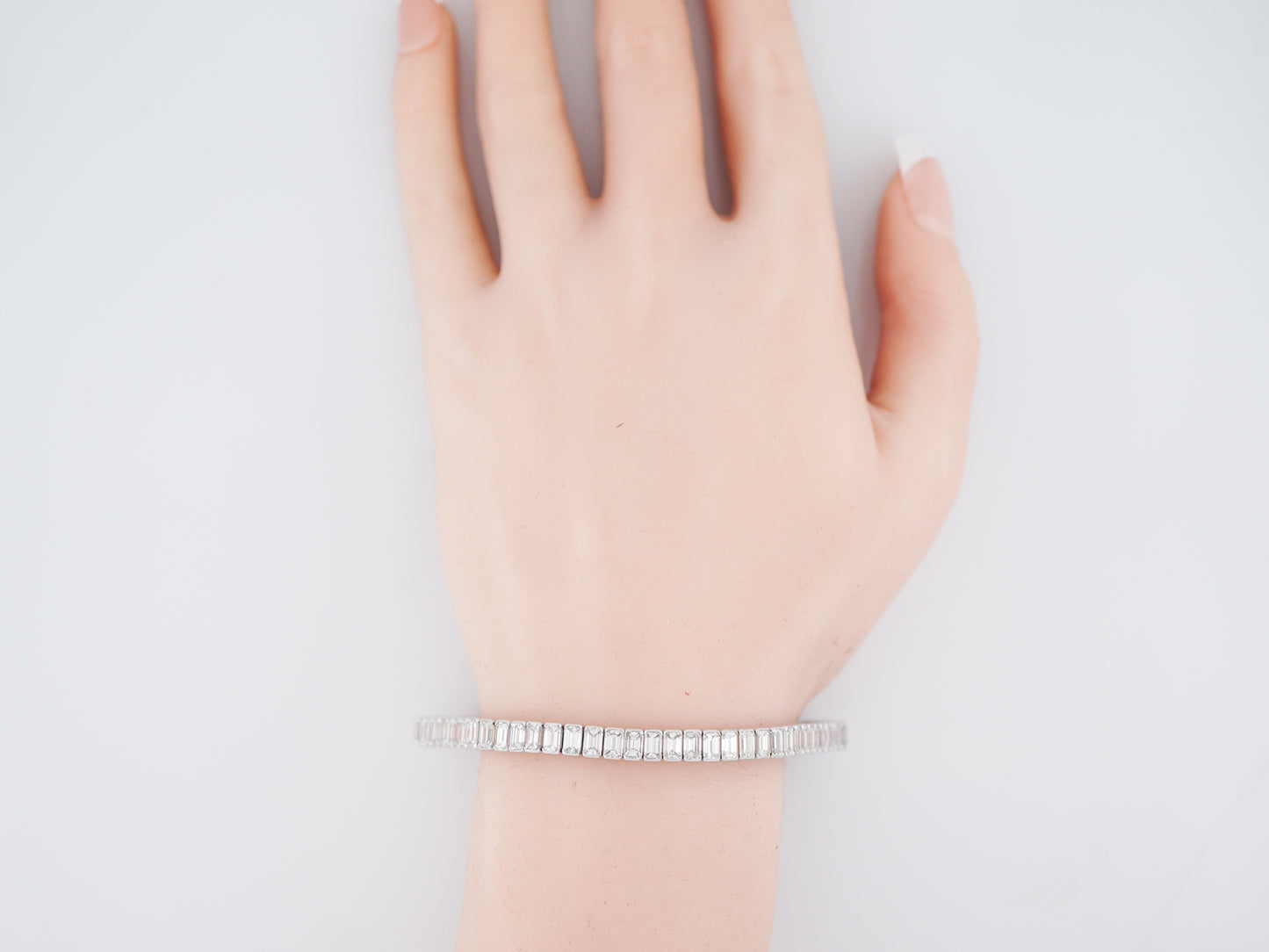 Modern Straight Line Bracelet 12.91 Emerald Cut Diamonds in Platinum
