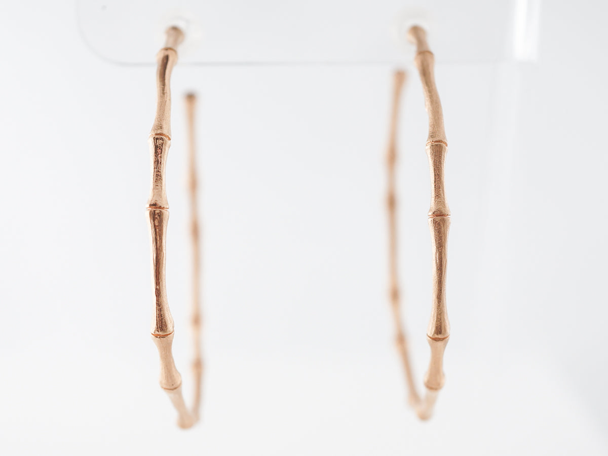 Textured Bamboo Hoop Earrings in Rose Gold.