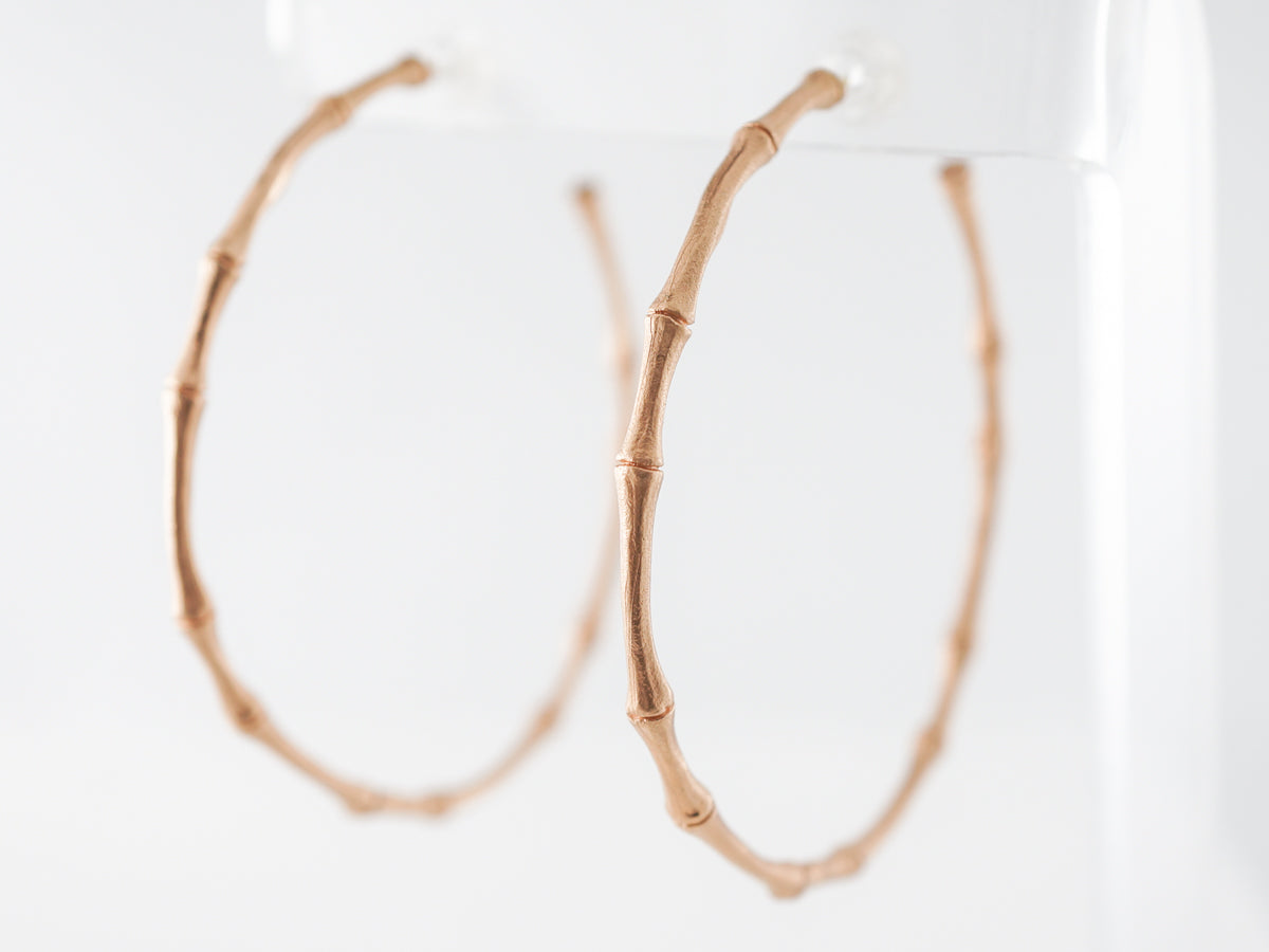 Textured Bamboo Hoop Earrings in Rose Gold.