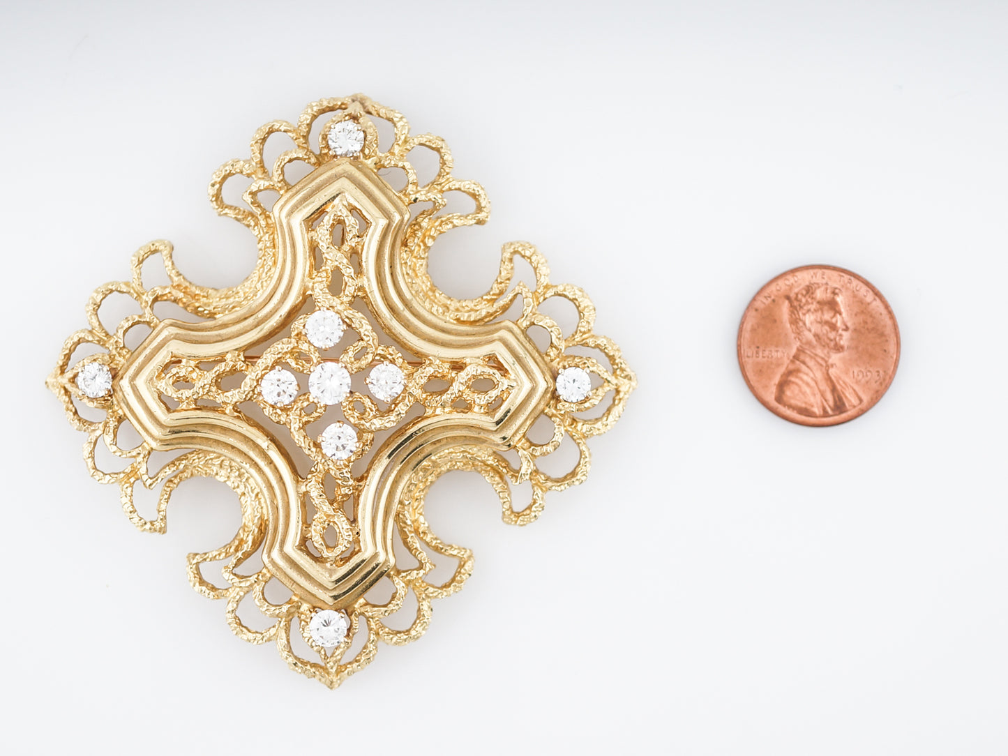 Modern Tiffany & Co Cross Pin 2.08 carats Round Brilliant Cut Diamonds in 18k Yellow Gold