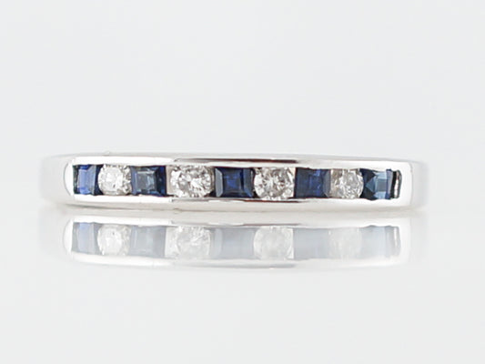 Wedding Band Modern .20 Square Cut Sapphire and Diamond in 18k White Gold