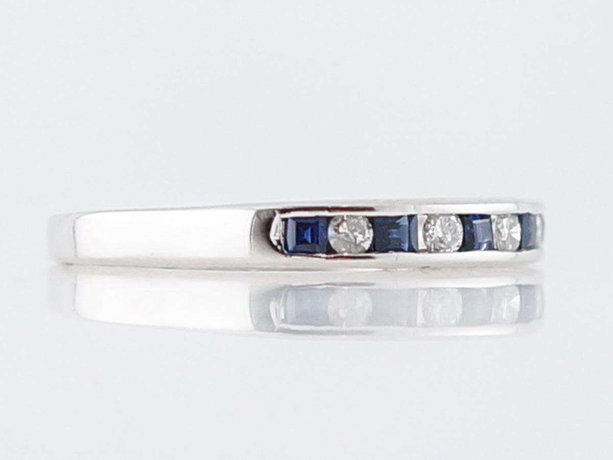 Wedding Band Modern .20 Square Cut Sapphire and Diamond in 18k White Gold
