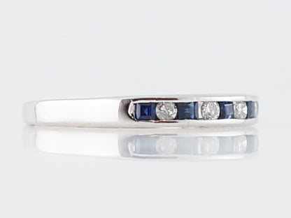Wedding Band Modern .20 Square Cut Sapphire and Diamond in 18k White Gold