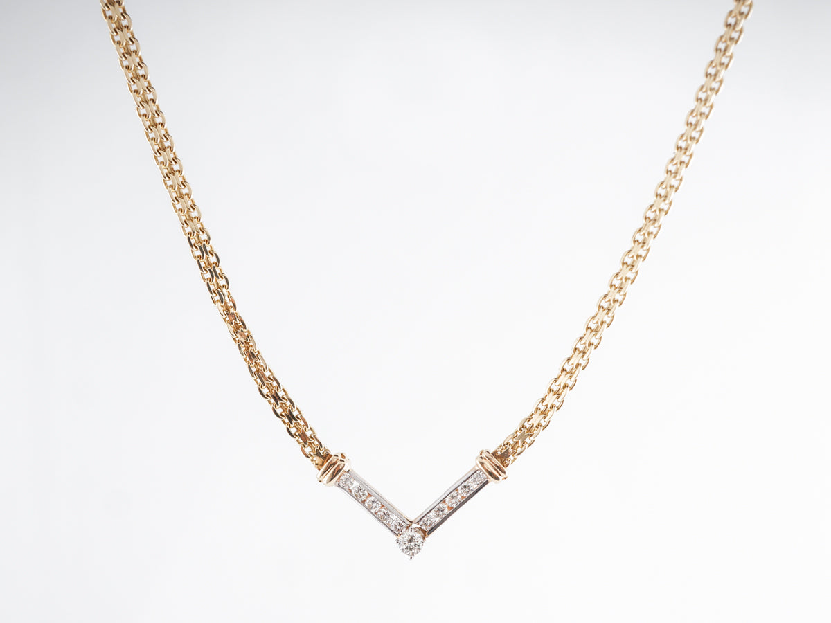 Modern Woven Chain Necklace w/ Diamond Pendant in 14k