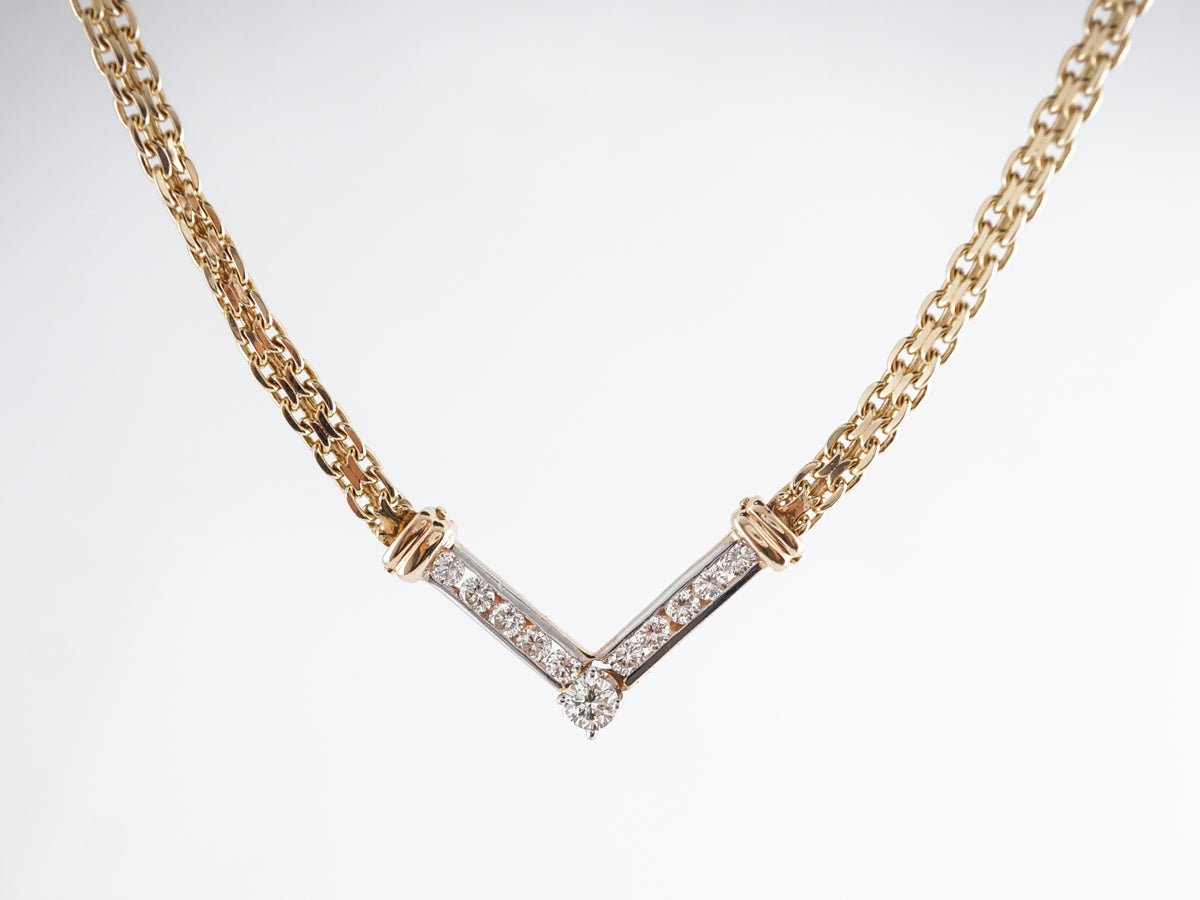 Modern Woven Chain Necklace w/ Diamond Pendant in 14k