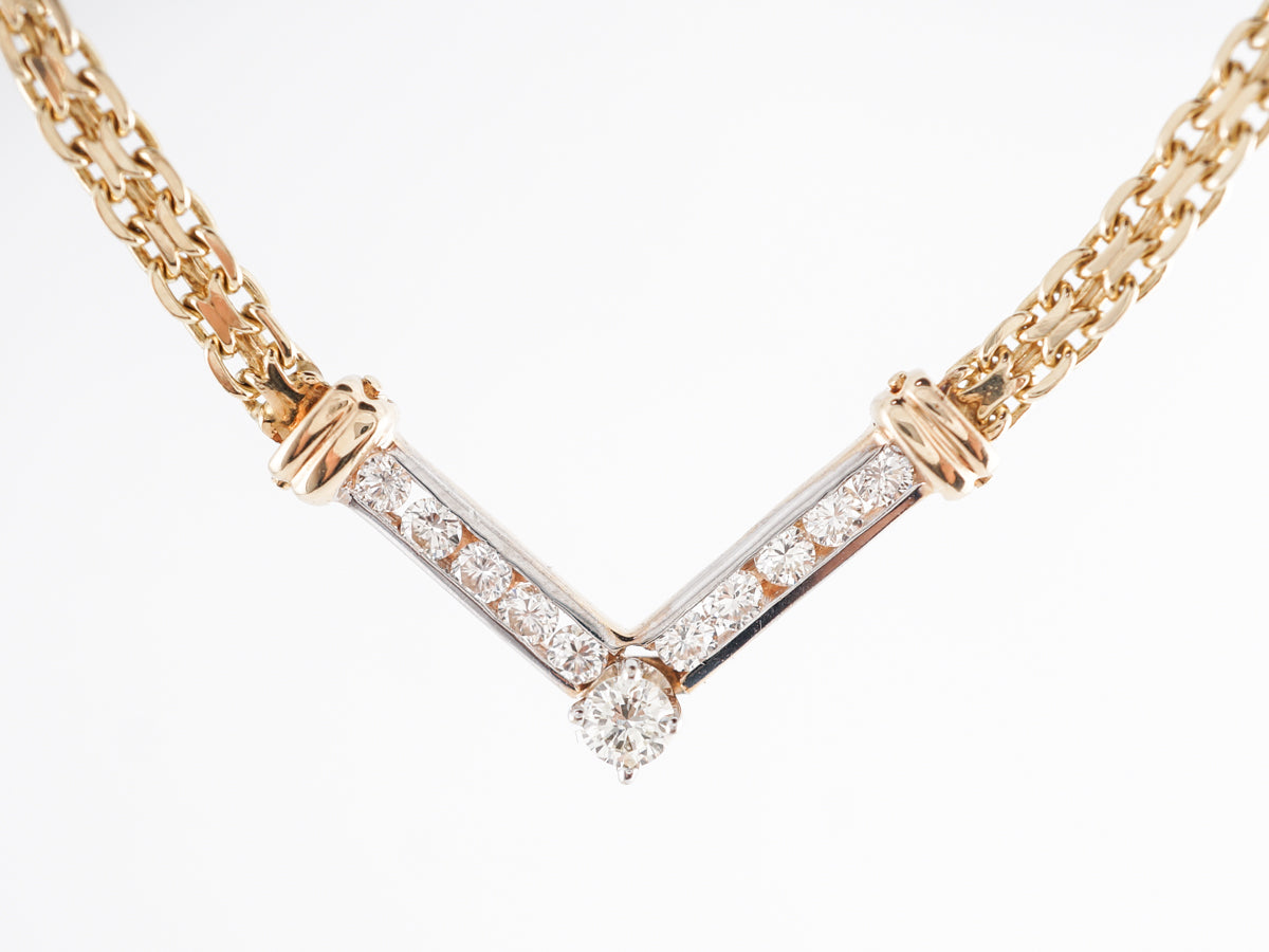 Modern Woven Chain Necklace w/ Diamond Pendant in 14k