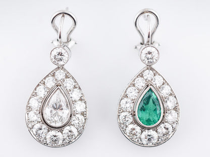 ***RTV***Modern 1.65 Pear Cut Emerald & 1.50 Pear Cut Diamonds in 18k White Gold