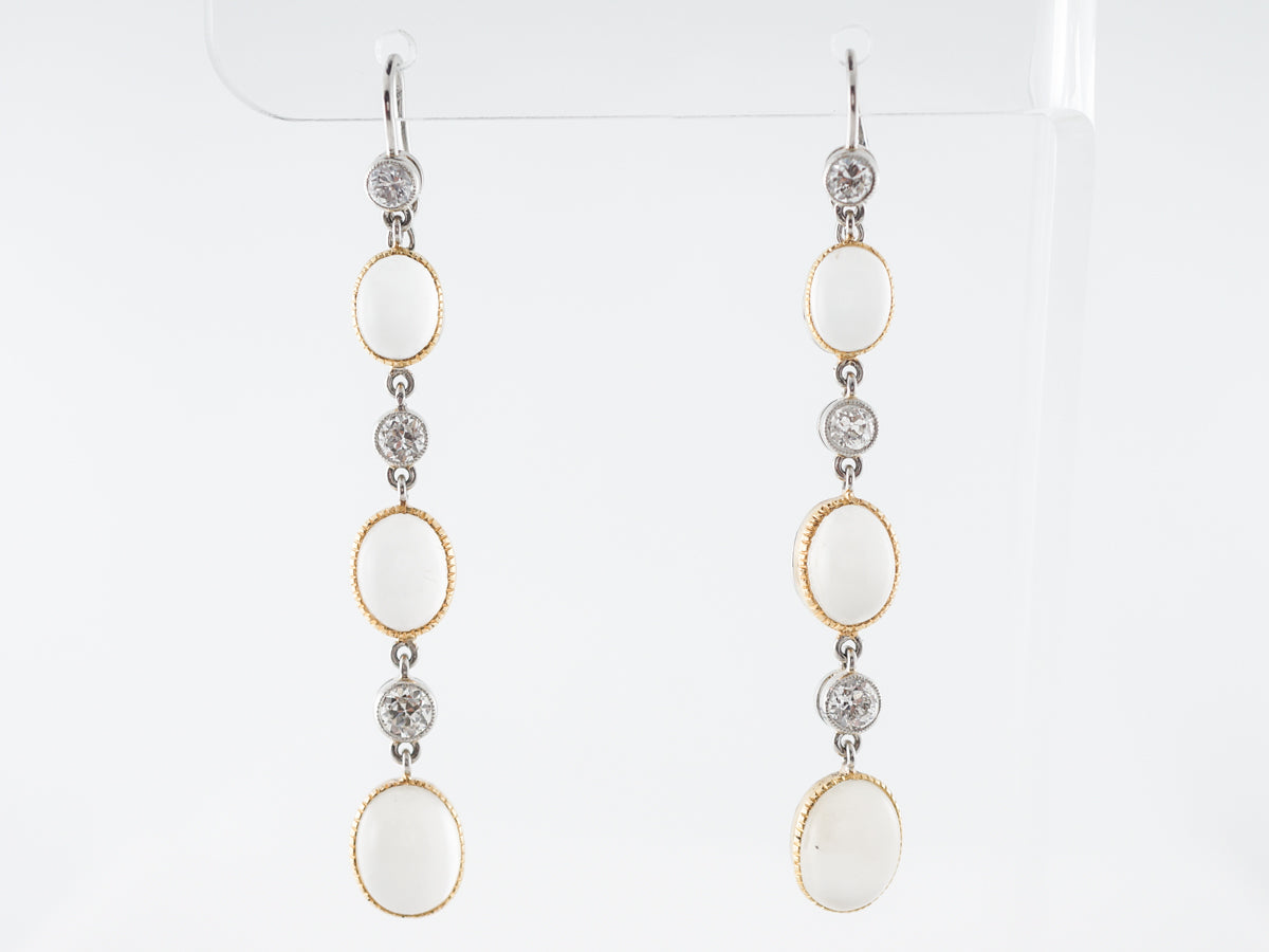 Moonstone & Diamond Earrings in White & Yellow Gold