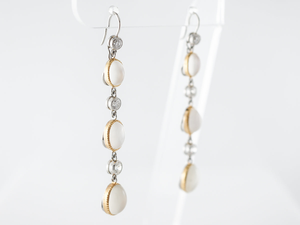 Moonstone & Diamond Earrings in White & Yellow Gold