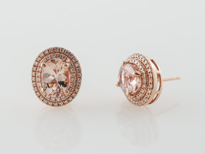 Morganite & Diamond Halo Earrings in 14k Rose Gold