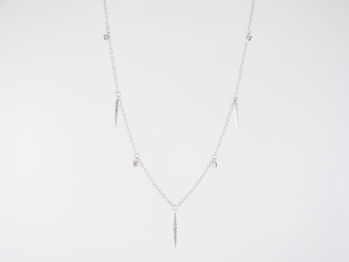 Vintage Style Art Deco Round Brilliant & Single Cut Diamond Necklace in White Gold