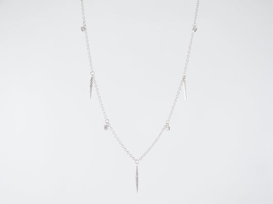 Vintage Style Art Deco Round Brilliant & Single Cut Diamond Necklace in White Gold