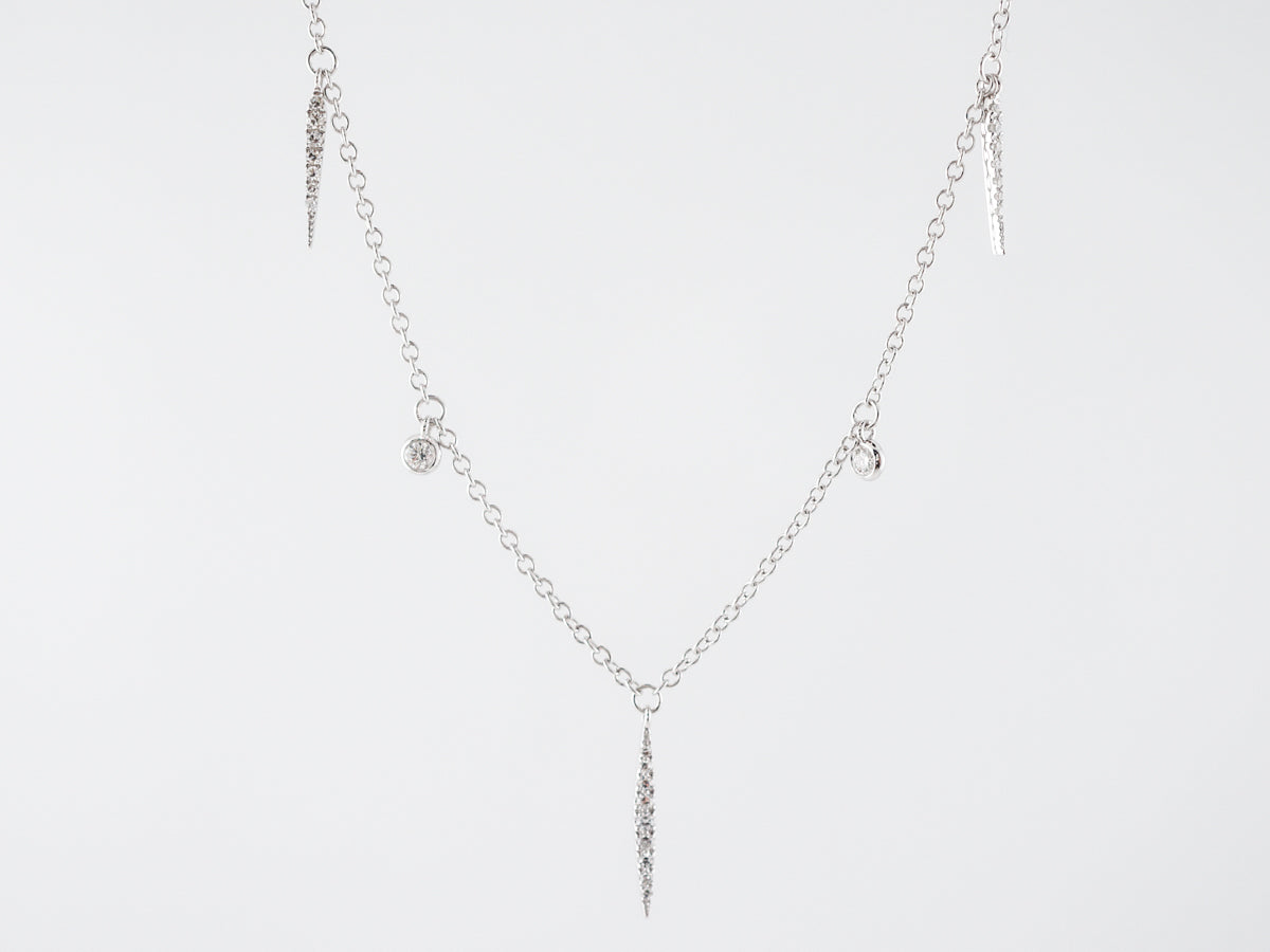 Vintage Style Art Deco Round Brilliant & Single Cut Diamond Necklace in White Gold