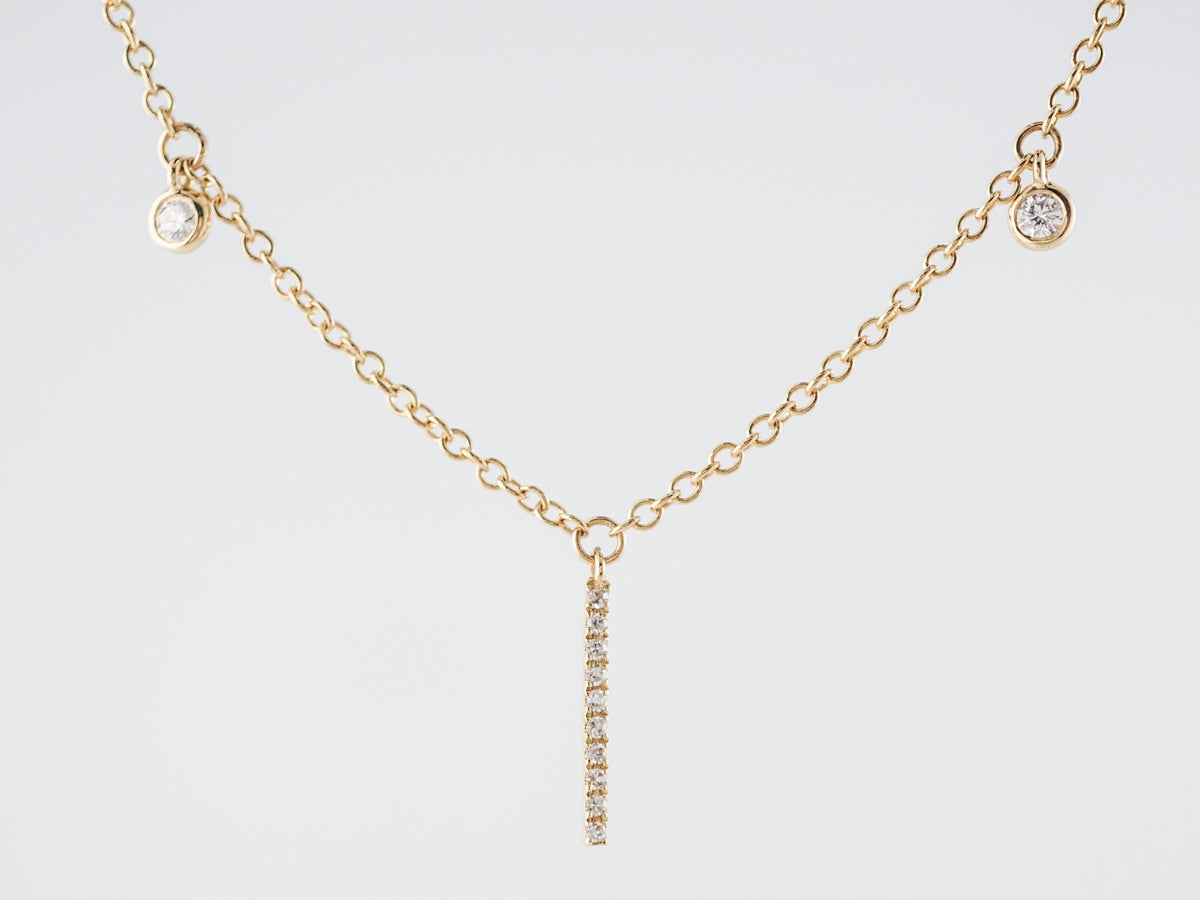 Vintage Stye Art Deco Round Brilliant & Single Cut Diamond Necklace in Yellow Gold