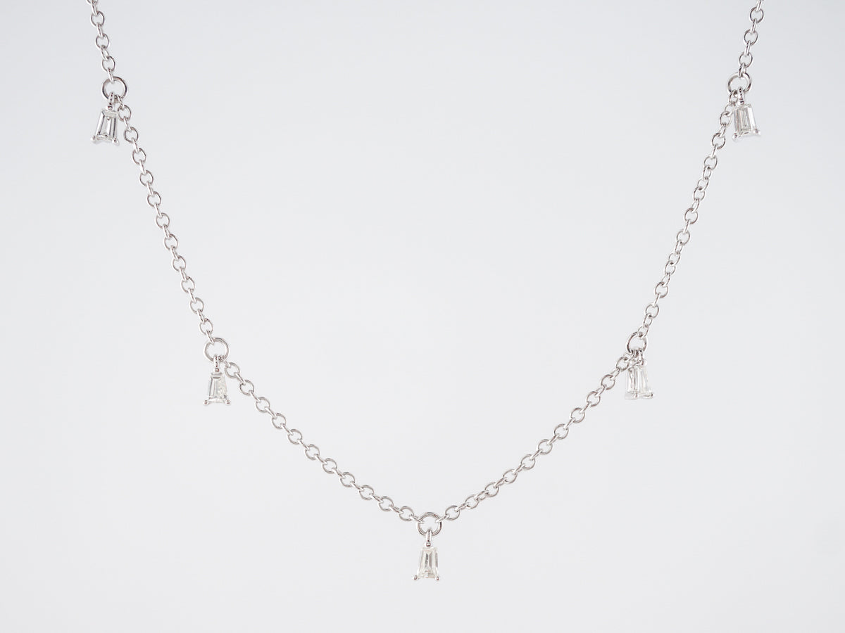 Vintage Style Tapered Baguette Cut Diamond Necklace in White Gold