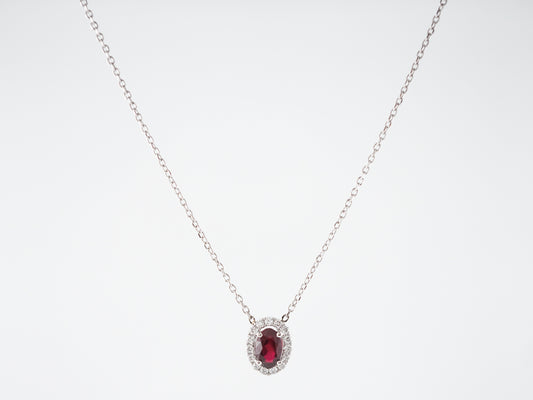 Necklace Modern .46 Oval Cut Ruby & Diamonds in 14k White Gold