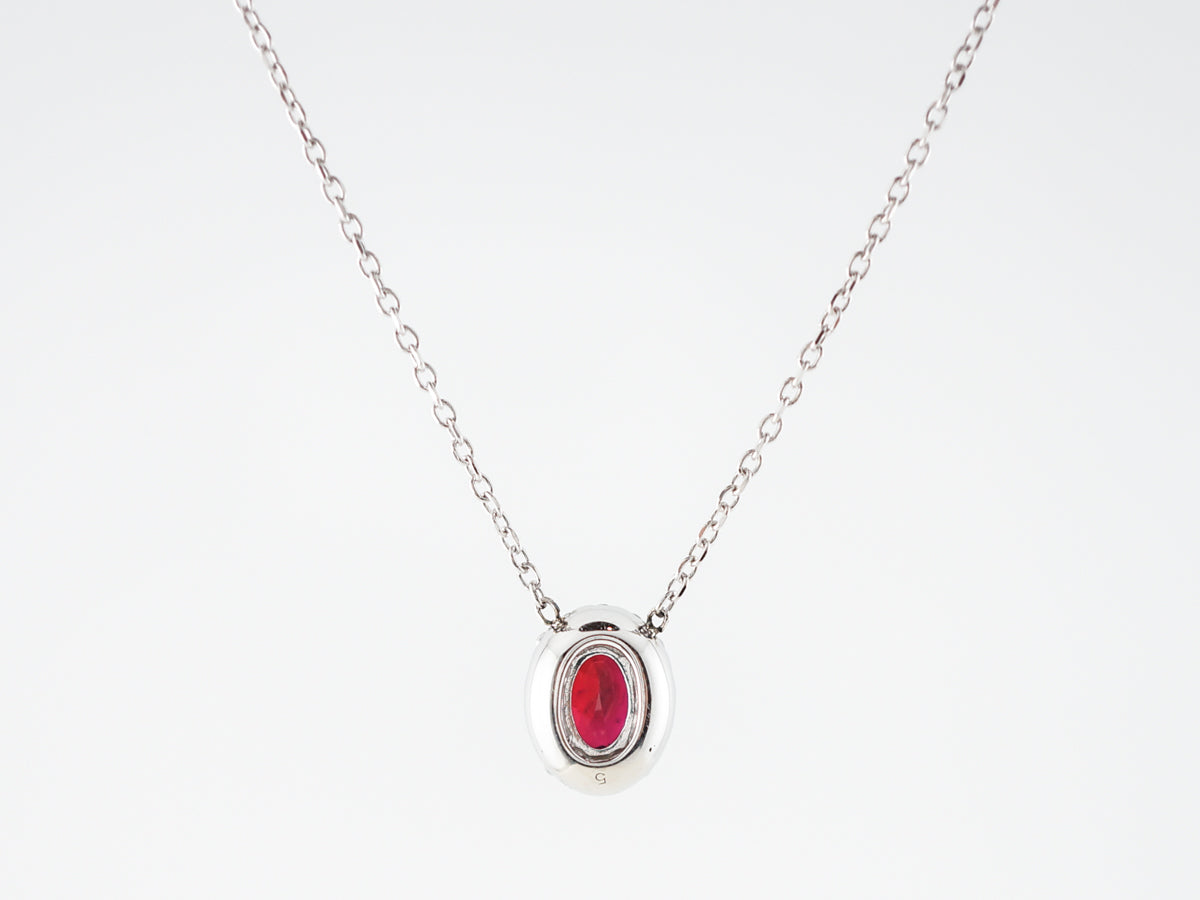 Necklace Modern .46 Oval Cut Ruby & Diamonds in 14k White Gold