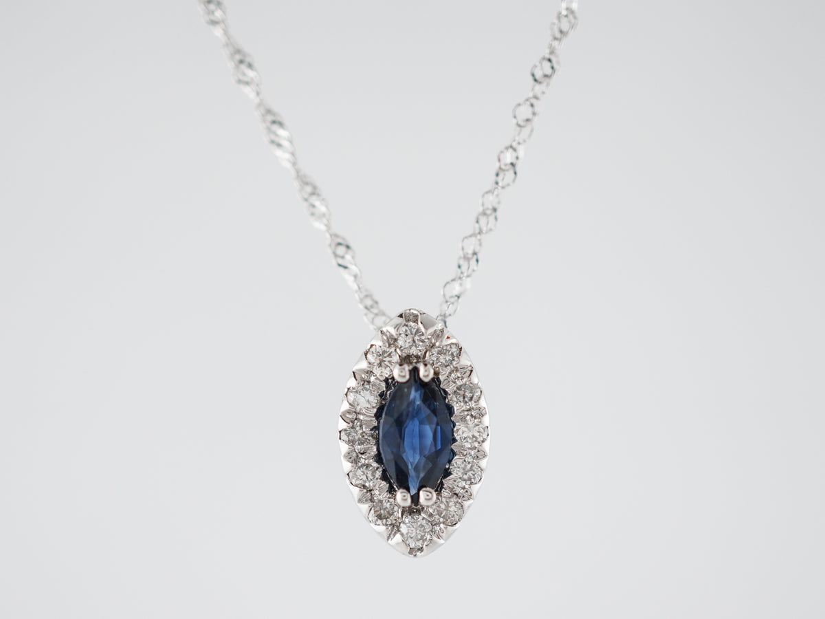 Necklace Modern .90 Marquise Cut Sapphire in 14k White Gold