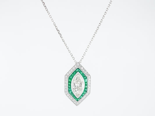 Necklace Modern 1.43 Marquise Cut Diamond & .70 French Cut Emeralds in Platinum