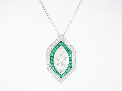 Necklace Modern 1.43 Marquise Cut Diamond & .70 French Cut Emeralds in Platinum