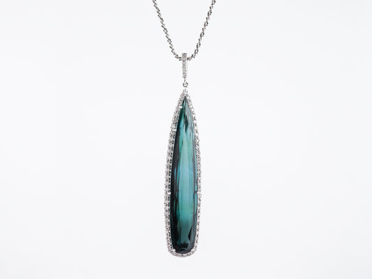 Necklace Modern 18.00 Round Brilliant Cut Indicolite Tourmaline Teardrop in 18k White Gold