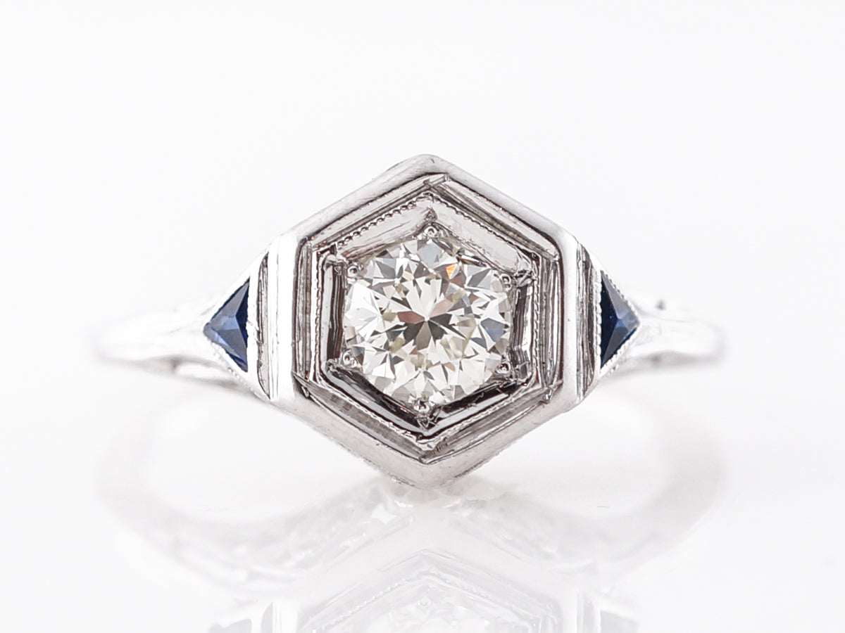 Vintage Diamond Filigree Ring w/ Sapphire in 18k