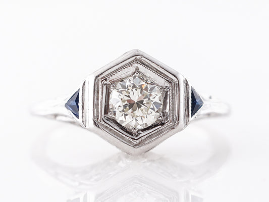 Vintage Diamond Filigree Ring w/ Sapphire in 18k