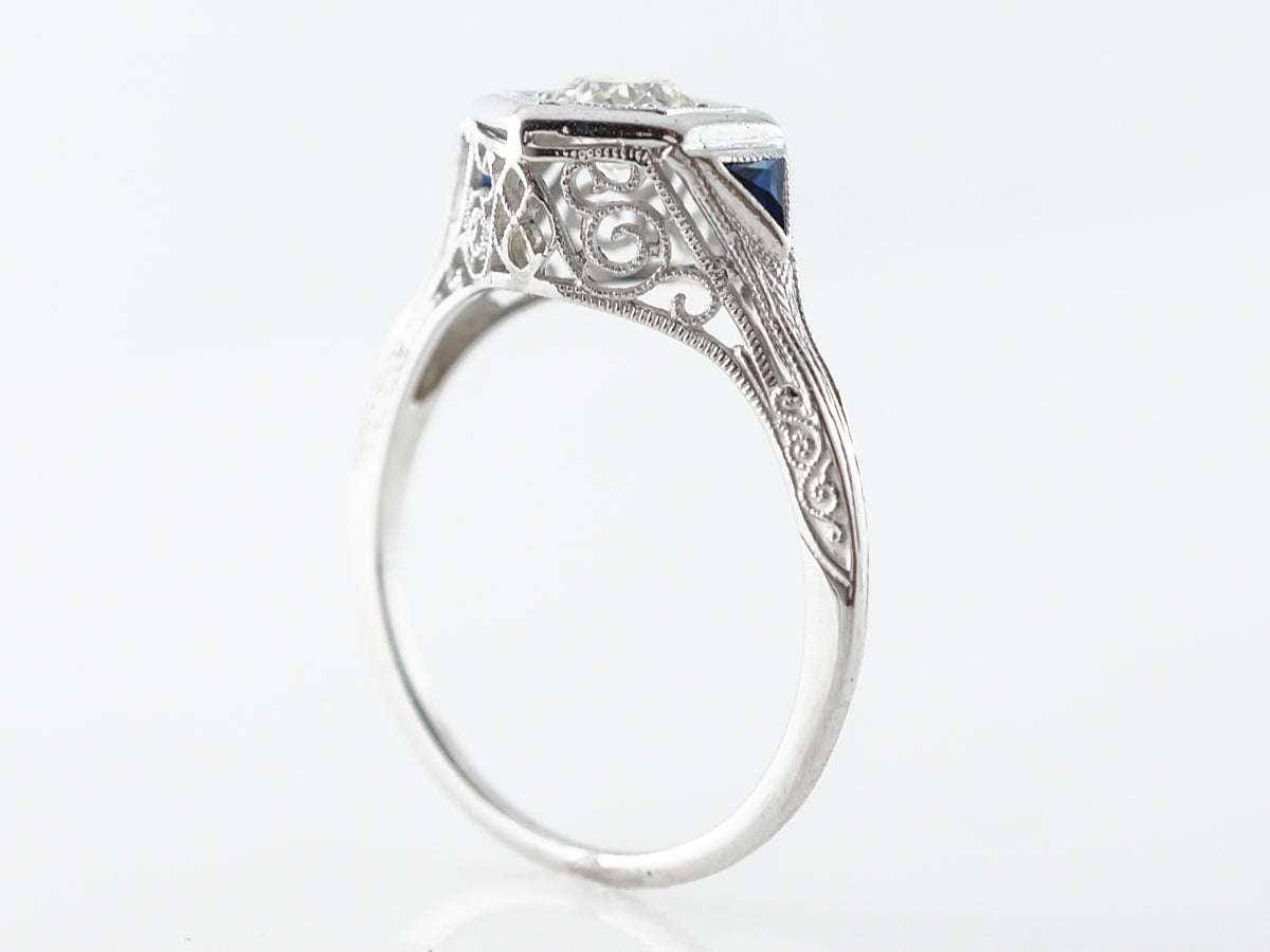 Vintage Diamond Filigree Ring w/ Sapphire in 18k