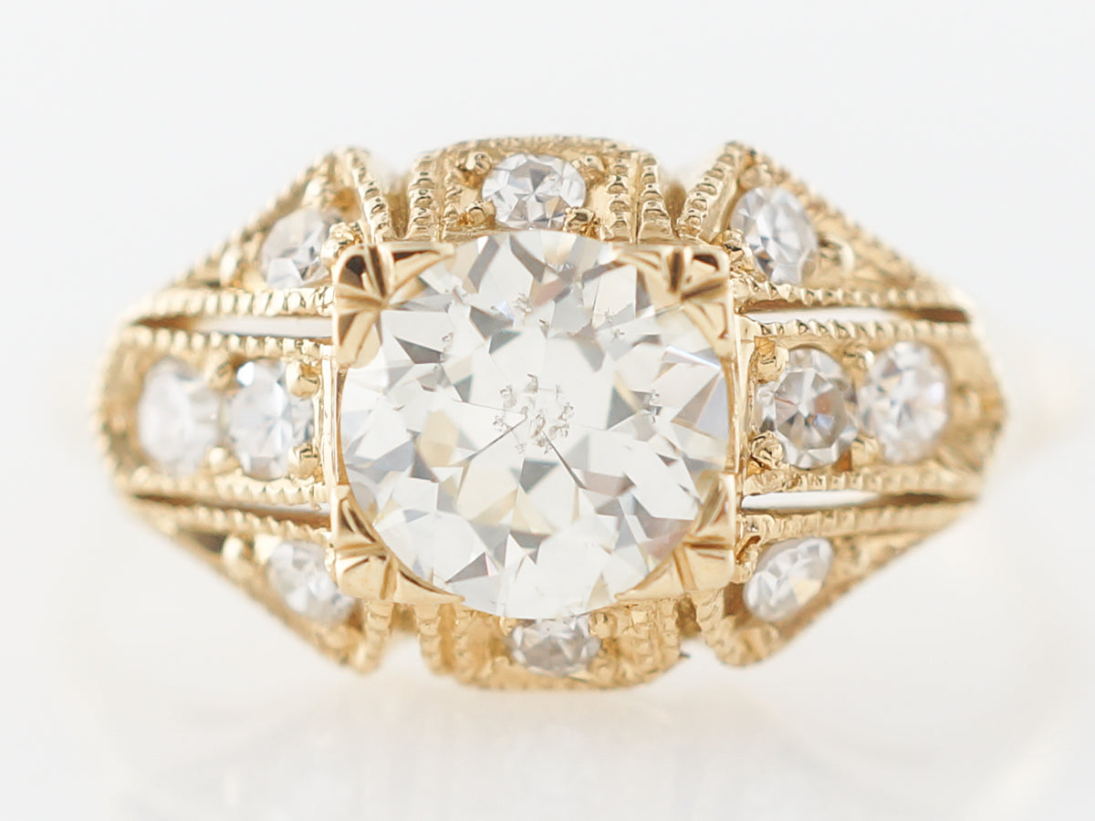 Vintage Style Diamond Engagement Ring in Yellow Gold