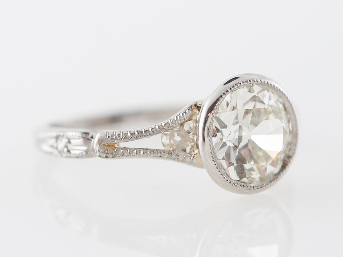 Bezel Set European Diamond Engagement Ring Platinum