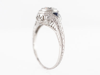 Deco European Cut Diamond Engagement Ring w/ Sapphires