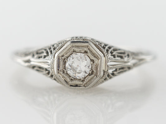 Vintage European Diamond & Filigree Engagement Ring in 14k