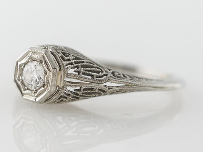 Vintage European Diamond & Filigree Engagement Ring in 14k