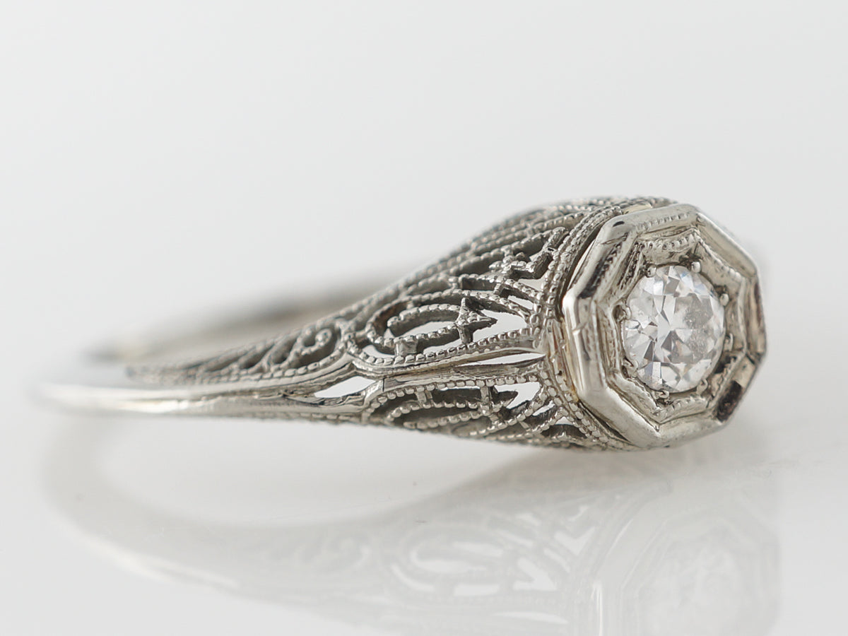 Vintage European Diamond & Filigree Engagement Ring in 14k