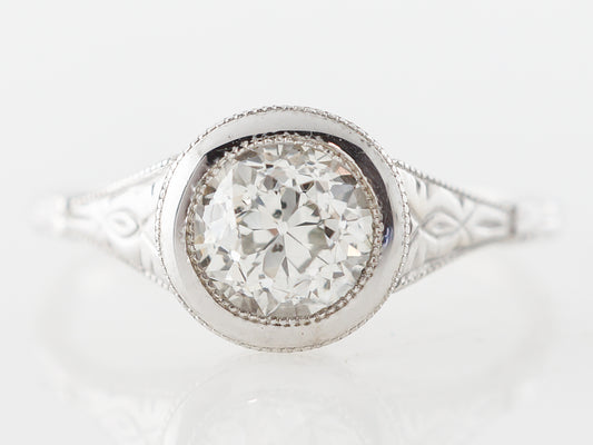 Bezel Set Euro Cut Diamond Solitaire in White Gold