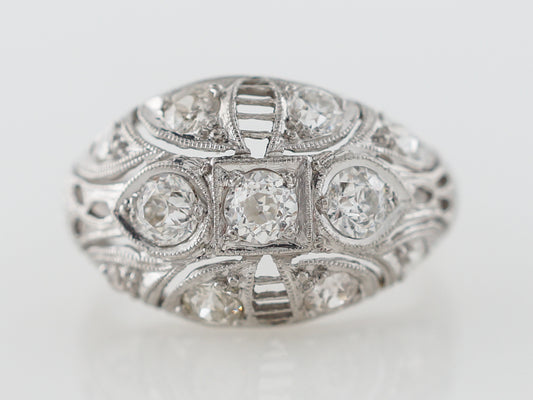 Platinum Filigree Cocktail Ring w/ Old Cut Diamonds