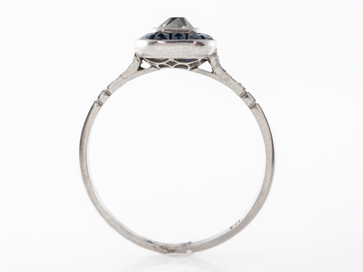 Old Mine Diamond & Sapphire Halo Engagement Ring Platinum