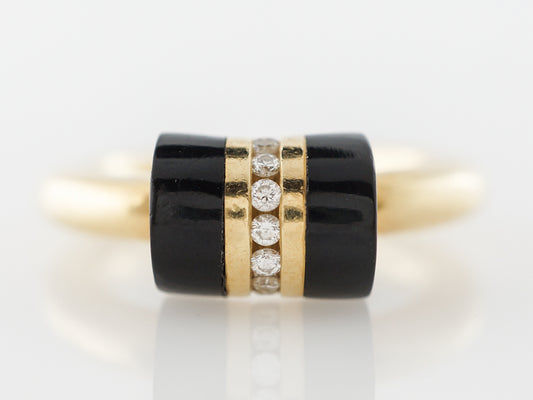 Onyx & Diamond Right Hand Ring in 18k Yellow Gold