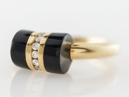 Onyx & Diamond Right Hand Ring in 18k Yellow Gold