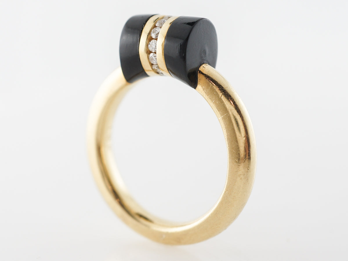 Onyx & Diamond Right Hand Ring in 18k Yellow Gold