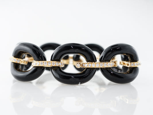 Onyx Link Bracelet w/ Round Brilliant Diamonds 14k