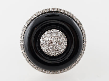 Onyx & Pave Diamond Cocktail Ring in 18k White Gold