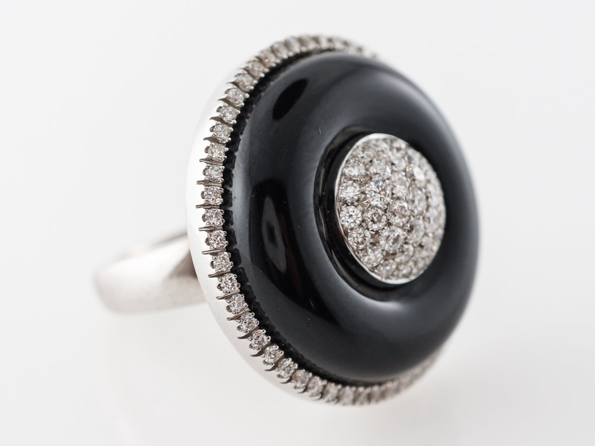 Onyx & Pave Diamond Cocktail Ring in 18k White Gold