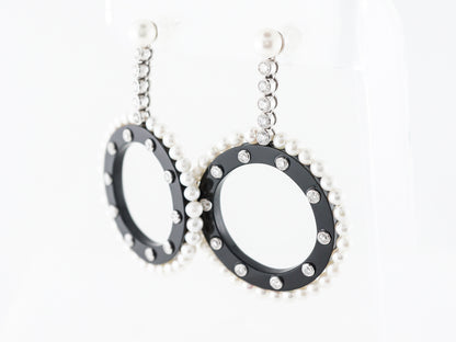Onyx & Diamond Earrings w/ Pearls in Platinum
